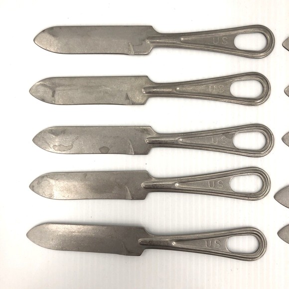 s-l400.jpg Original US Army Mess Kit Knives 10 Piece Lot Utica Stainless Vintage WW2 7.25\